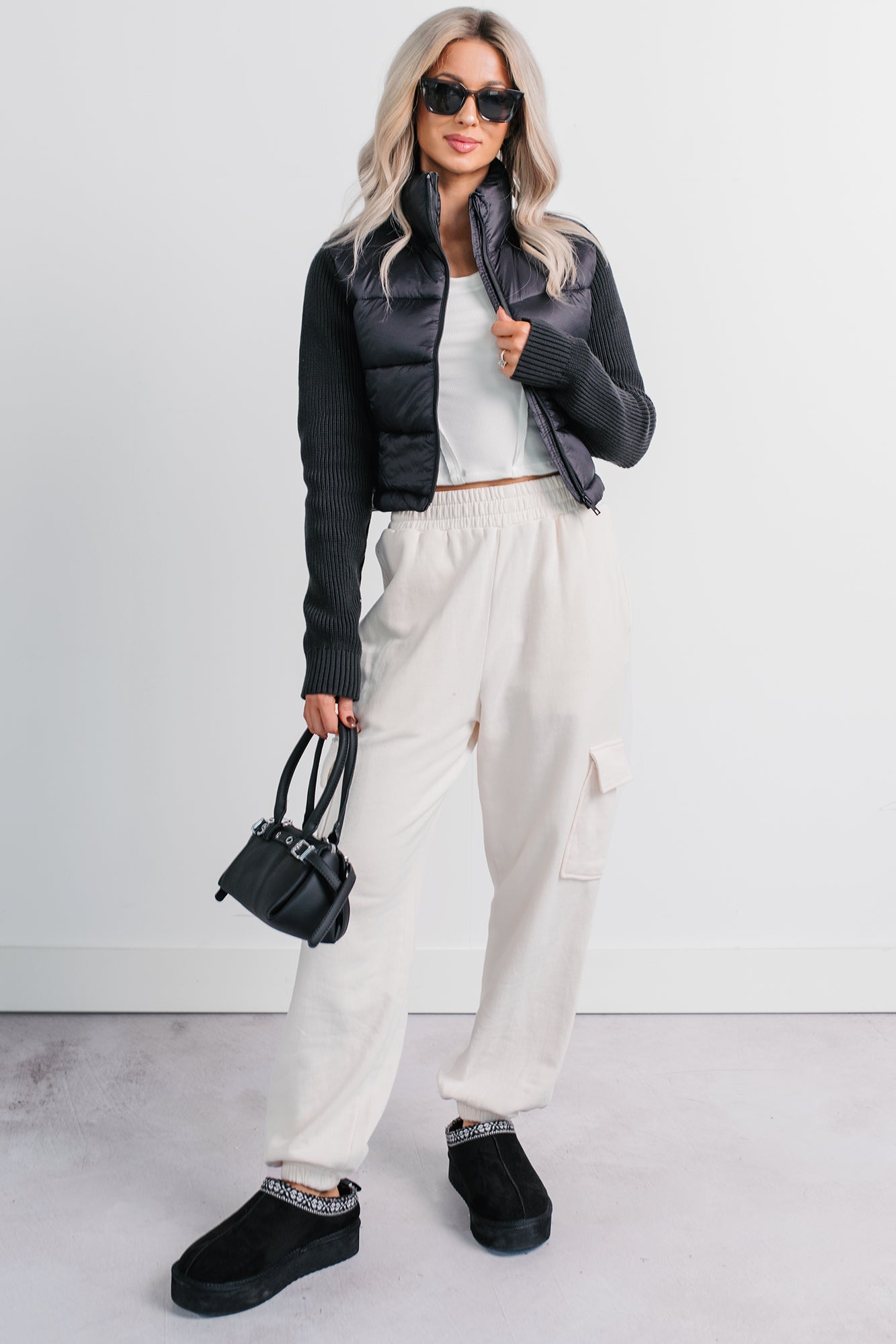 Practicing Patience Fleece Cargo Joggers (Ivory)