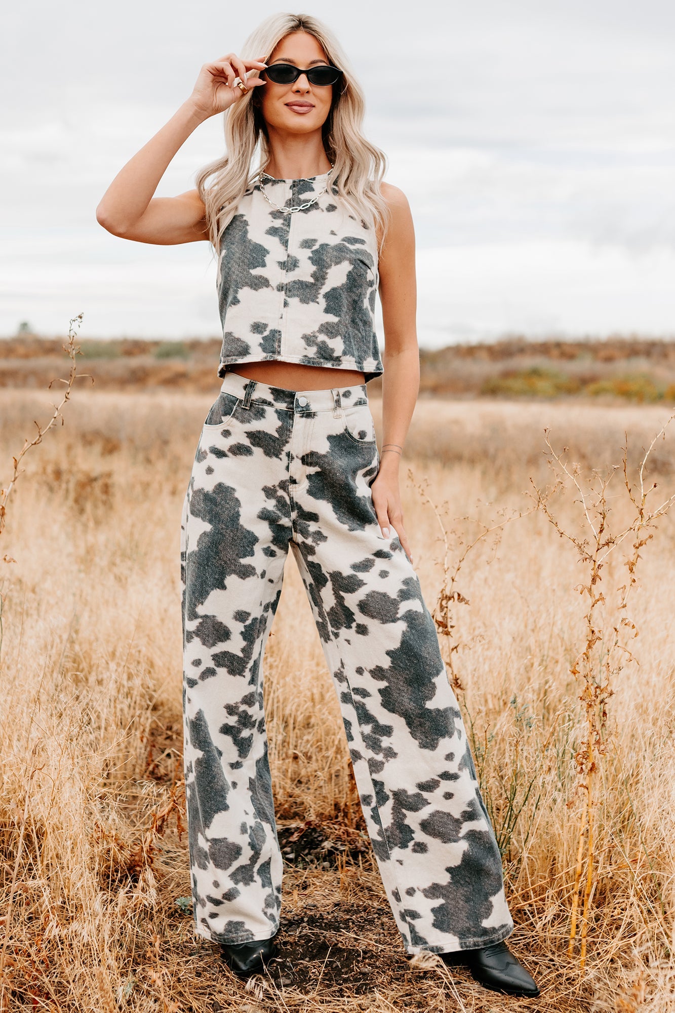 Willis Wide Leg Cow Print Klesis Jeans (Brown)