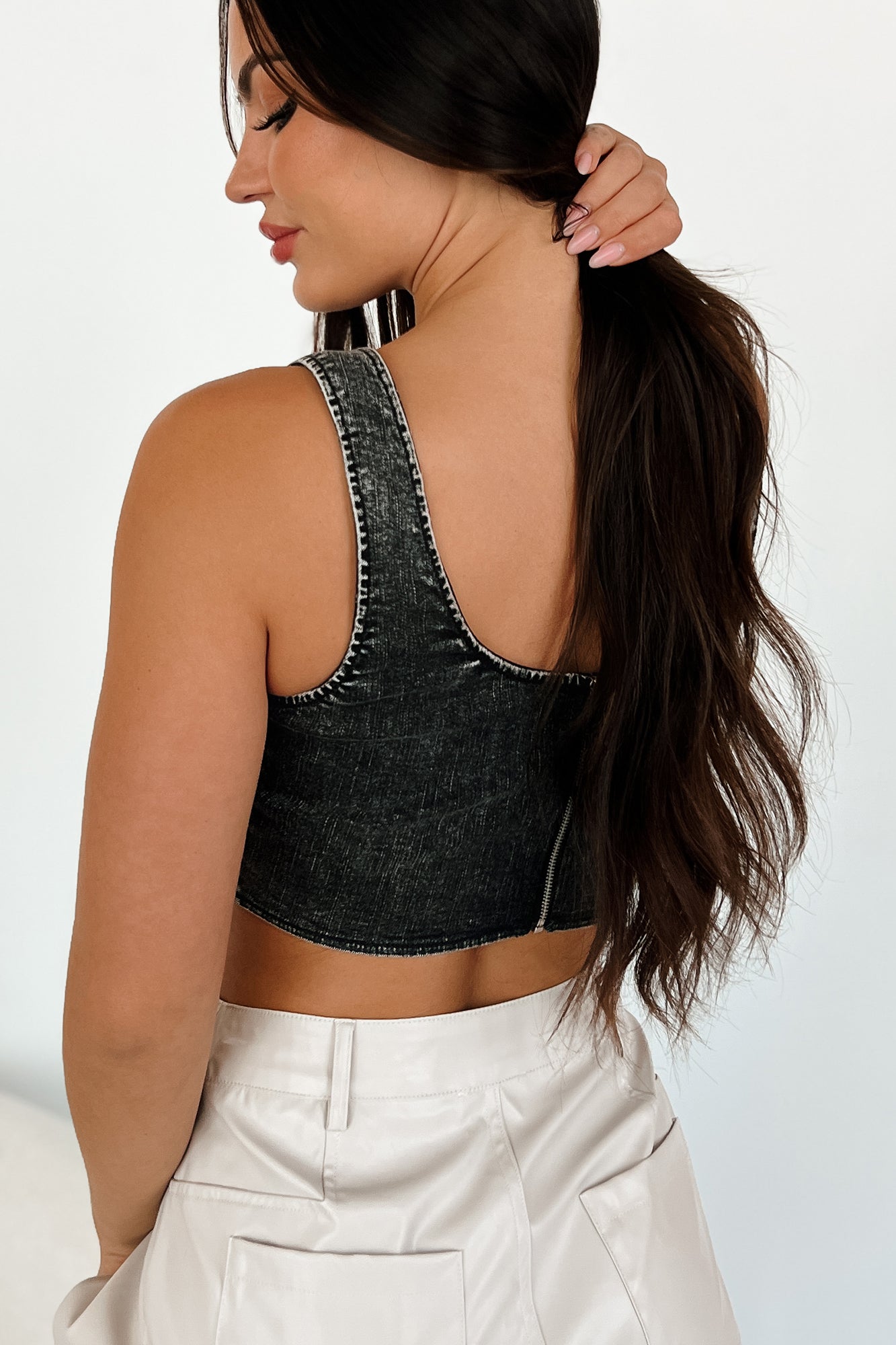That's Just Karma Denim Corset Top (Black)