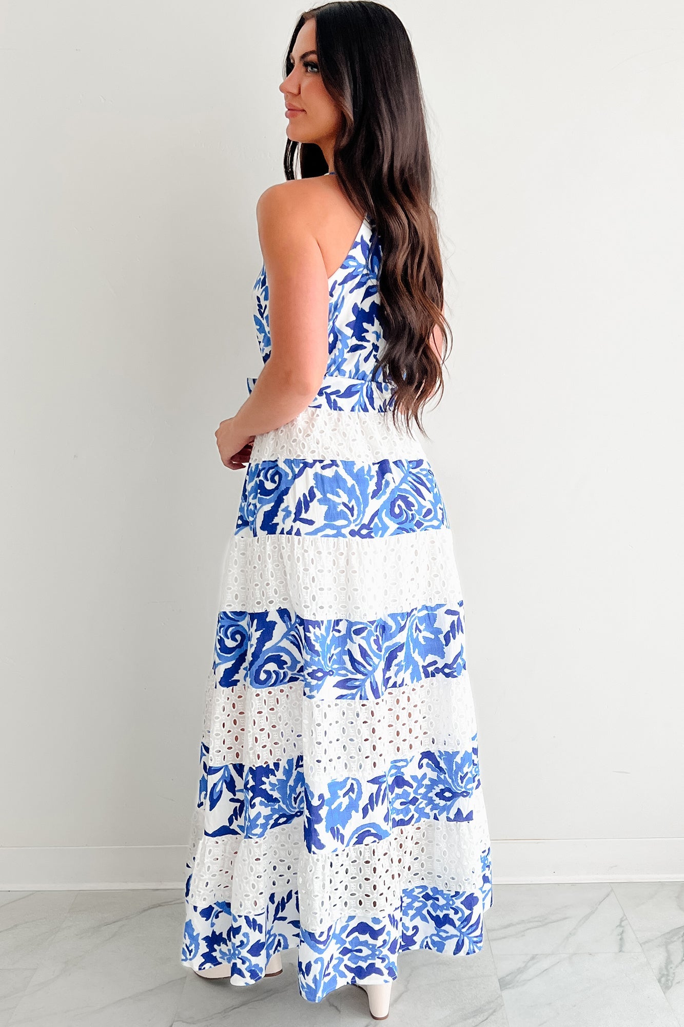 Only Ever You Eyelet Lace Tiered Maxi Dress (Blue)