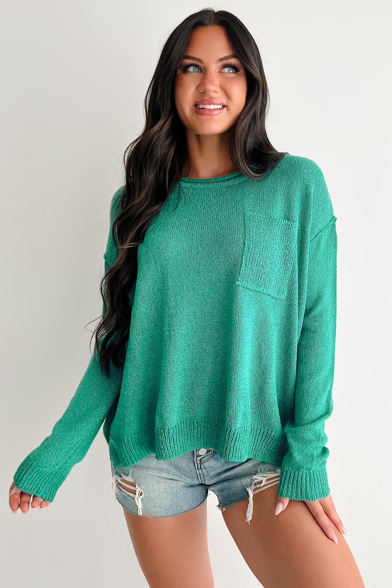 Linger Longer Scoop Neck Sweater Top (Teal)