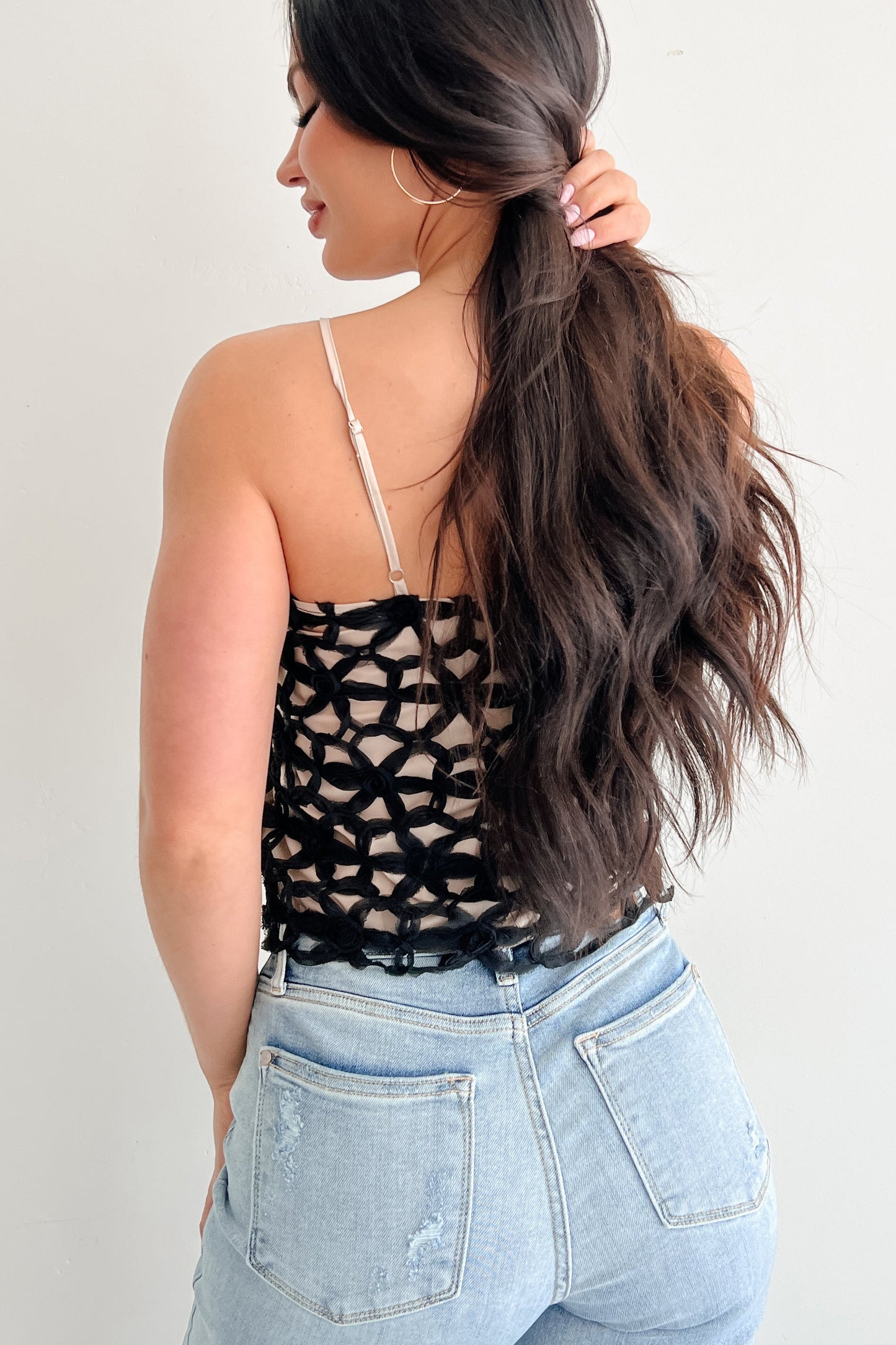 Twilight In Tulle Crochet Floral Tank Top (Black)