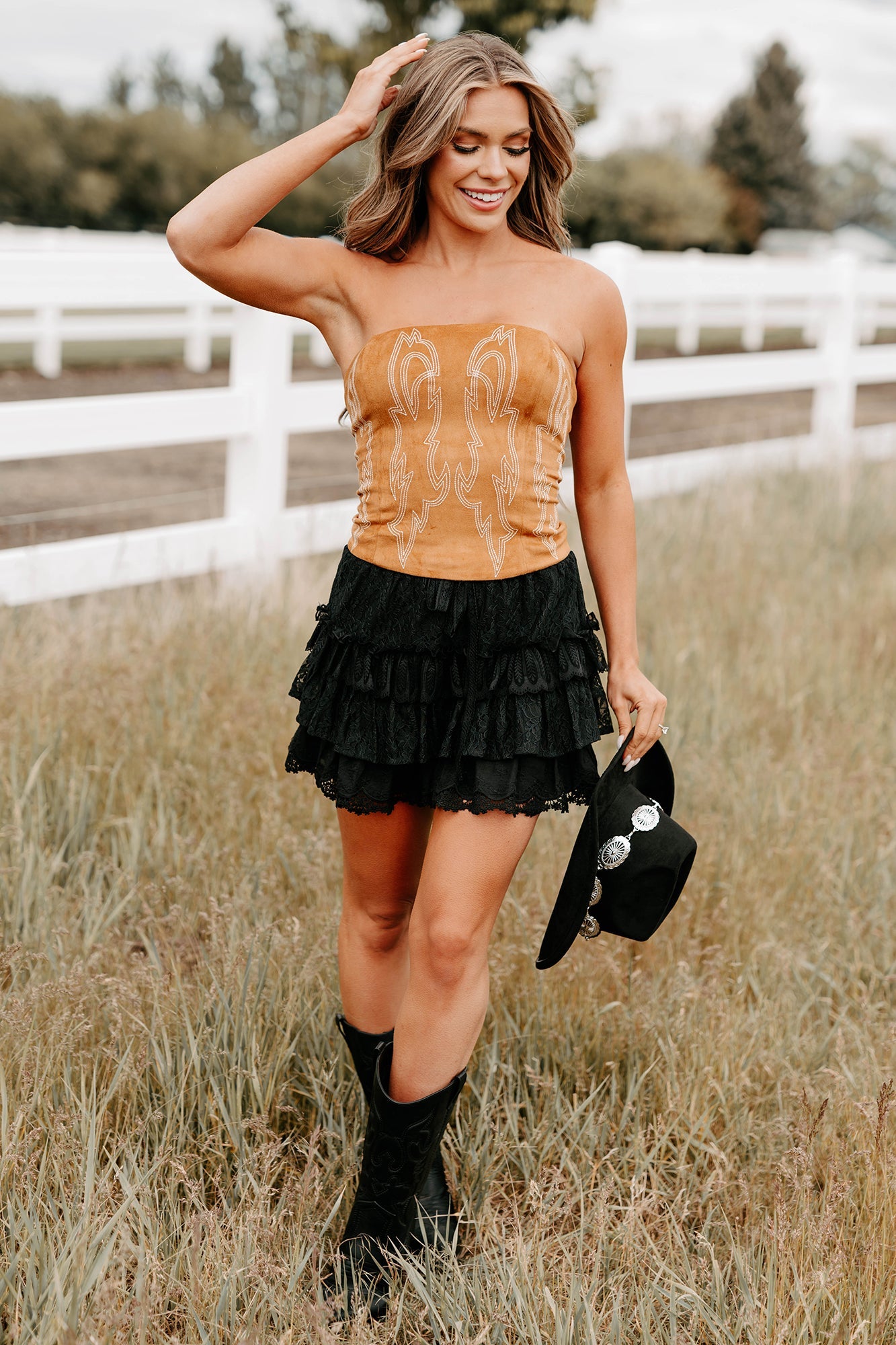 Ranch Romance Strapless Western Top (Camel)