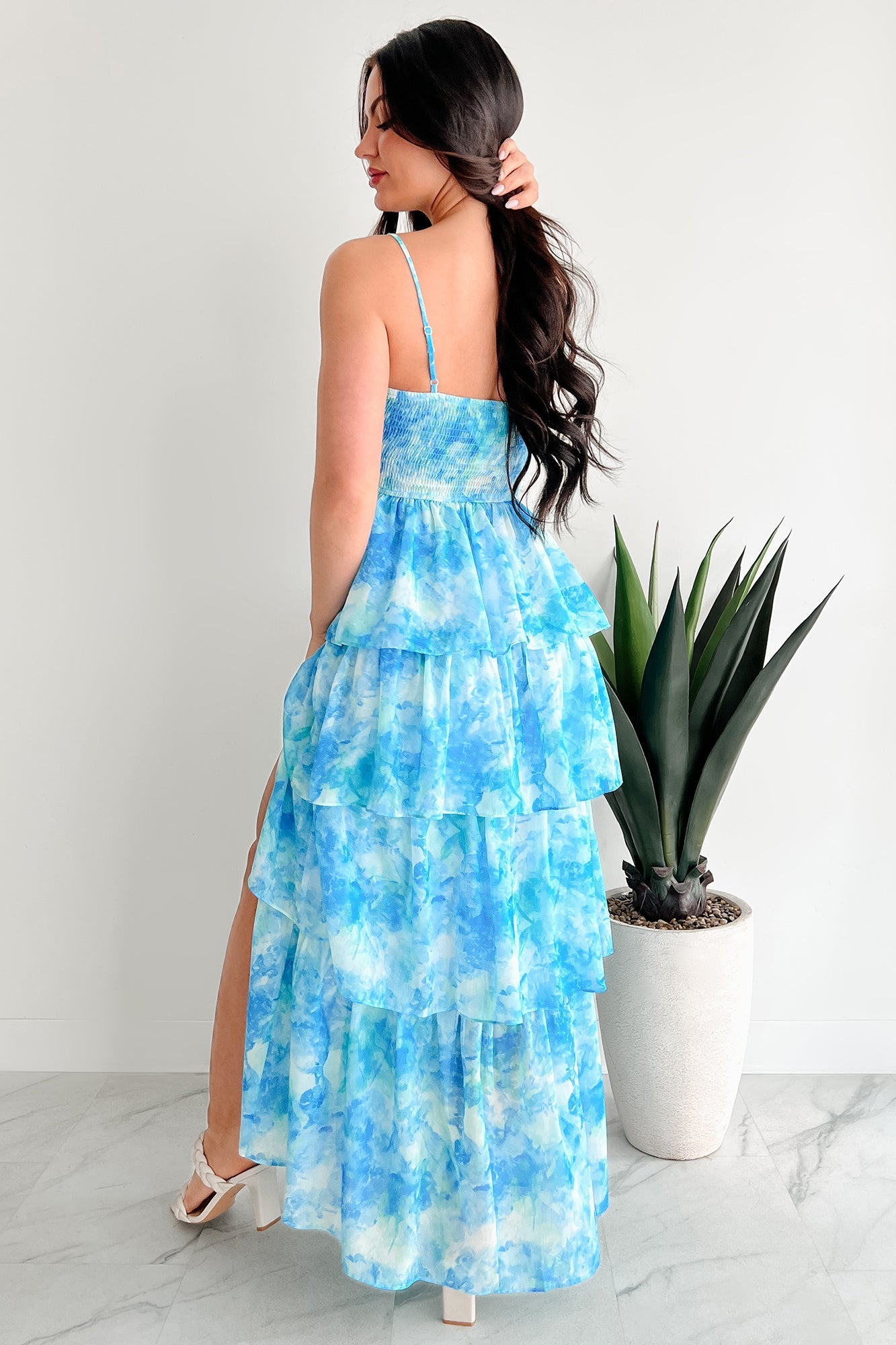 Twinkling Eyes Tiered Ruffle Maxi Dress (Blue)