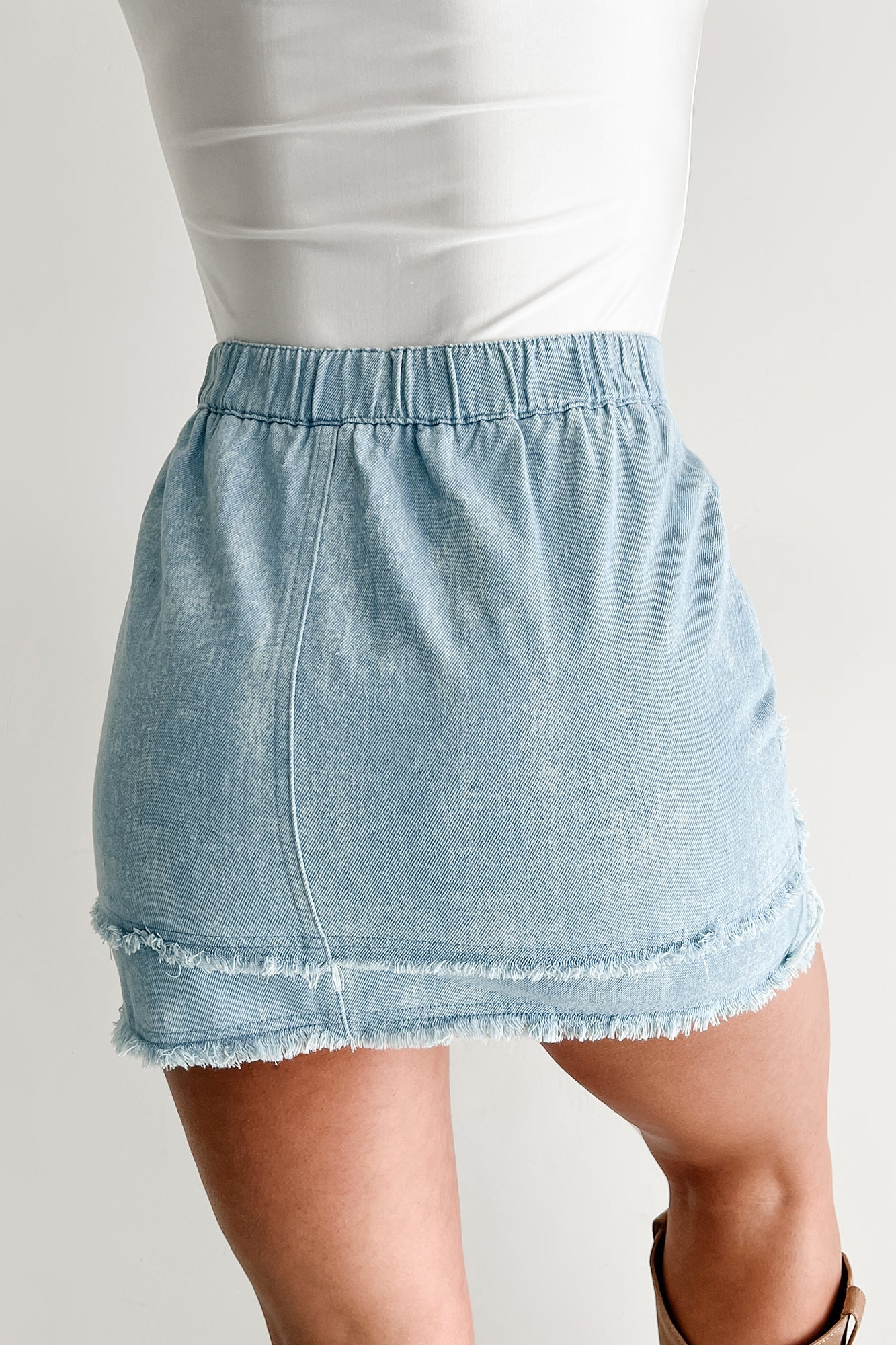 Rise To The Challenge Denim Mini Skirt (Light)