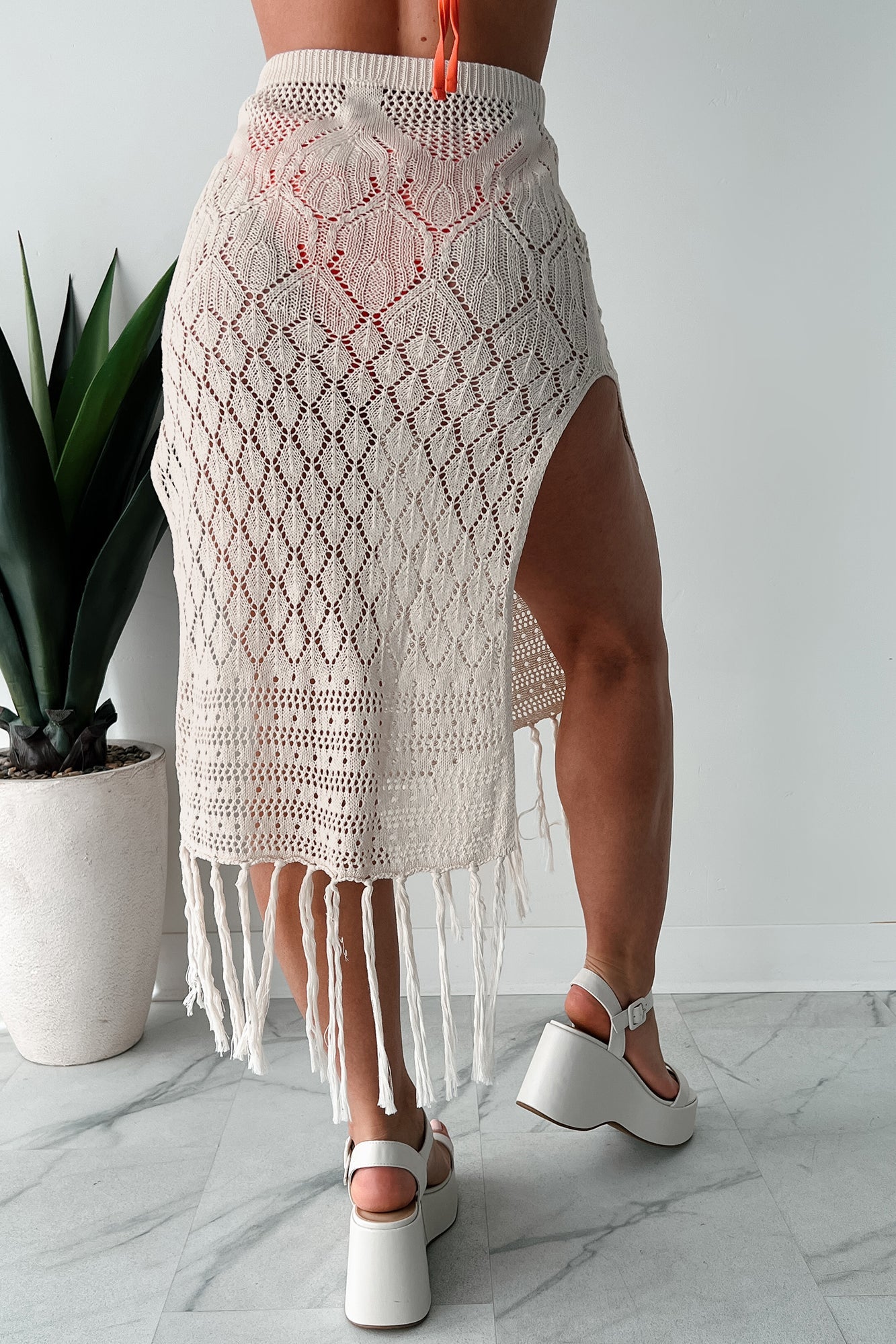 Wave Of Relief Crochet Tassel Maxi Skirt (Beige)