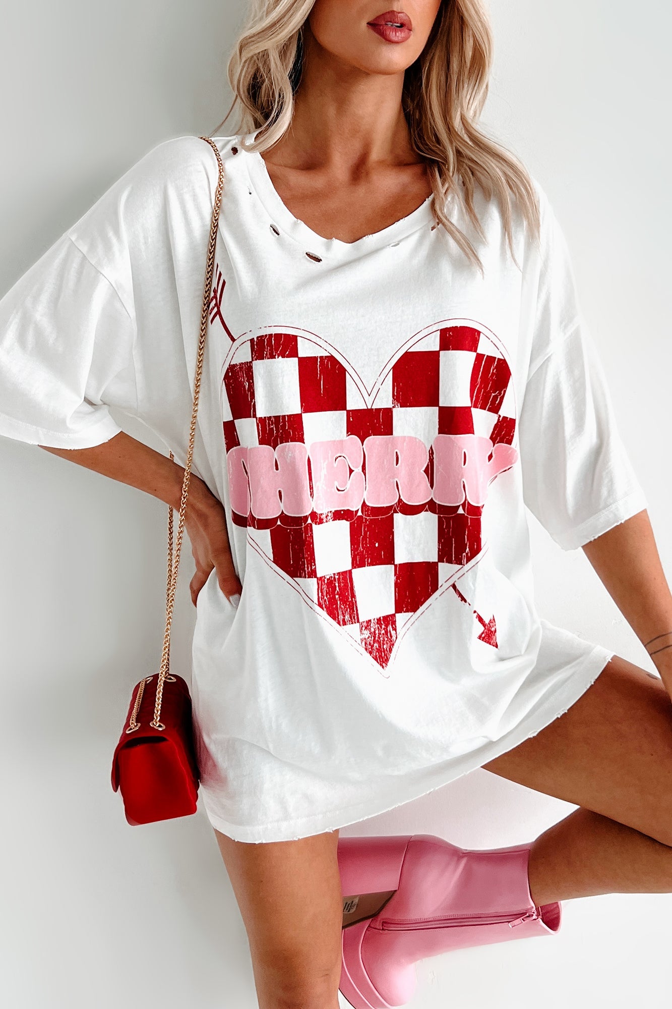 Unexpected Feelings Checker Heart Graphic Tee (Ivory)