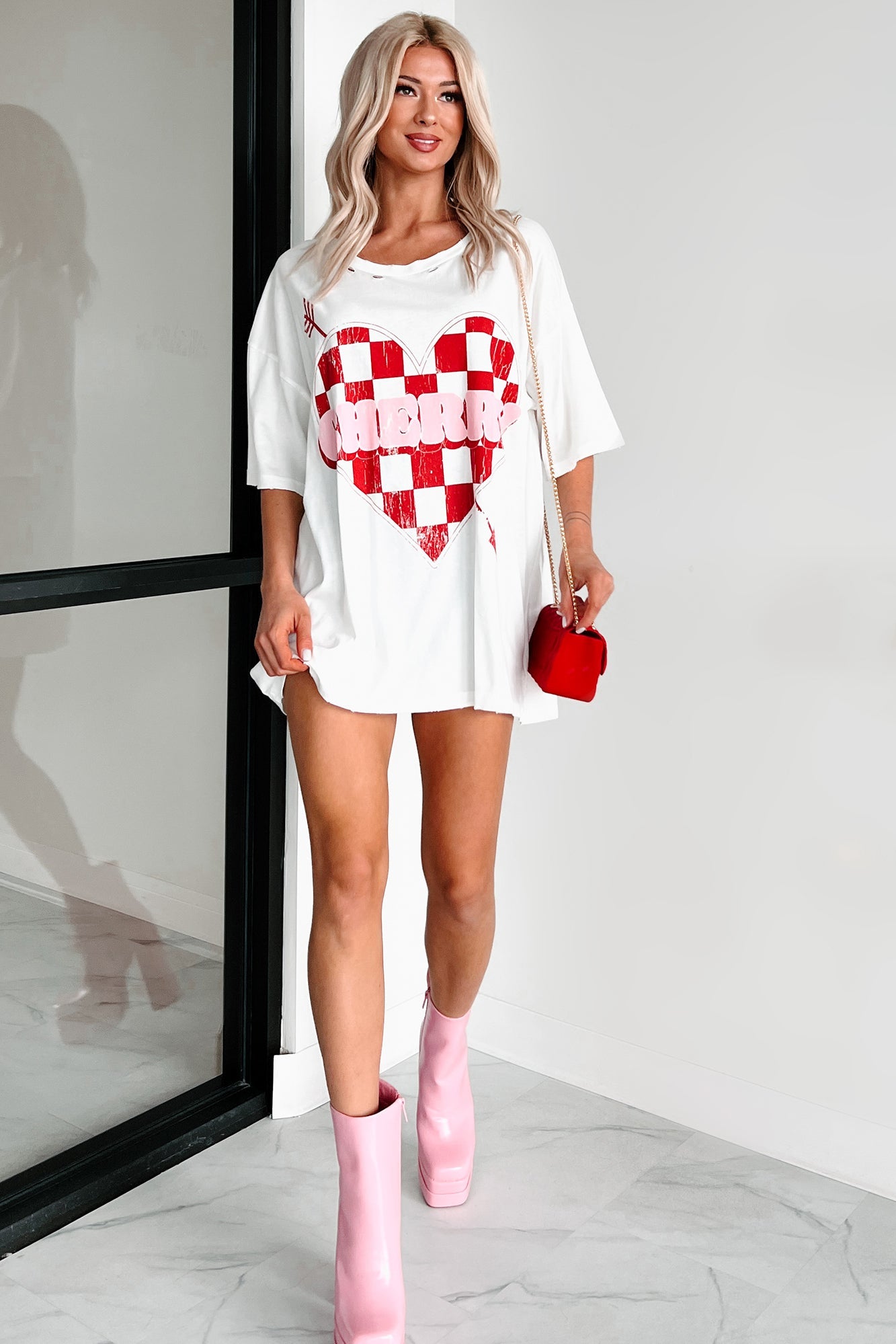 Unexpected Feelings Checker Heart Graphic Tee (Ivory)