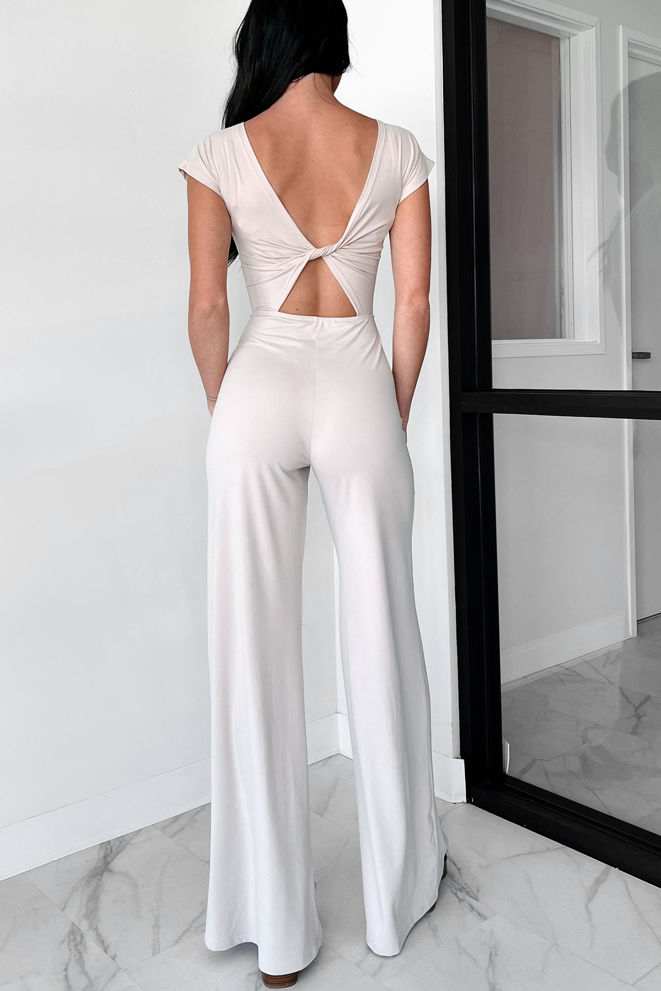 Staying Out Later Twist-Back Jumpsuit (Oyster)