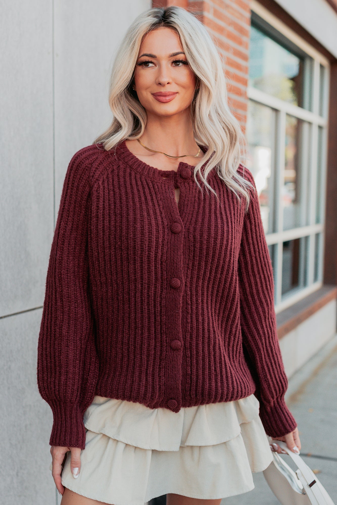 Right Thing Knit Raglan Sleeve Cardigan (Wine)