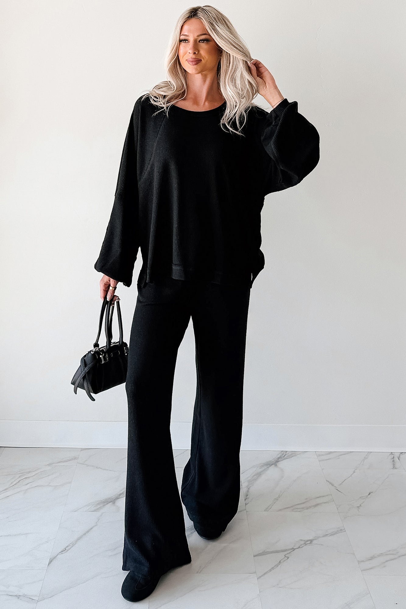 Still Breathing Waffle Knit Long Sleeve Top (Black)