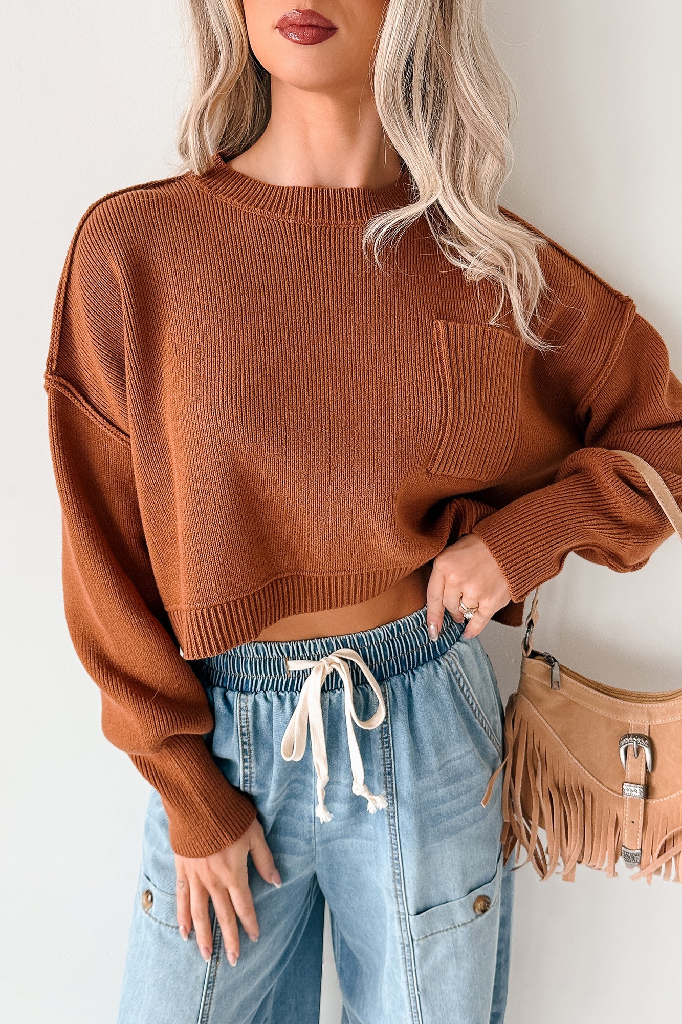 Warm December Ribbed Crop Sweater (Brown)