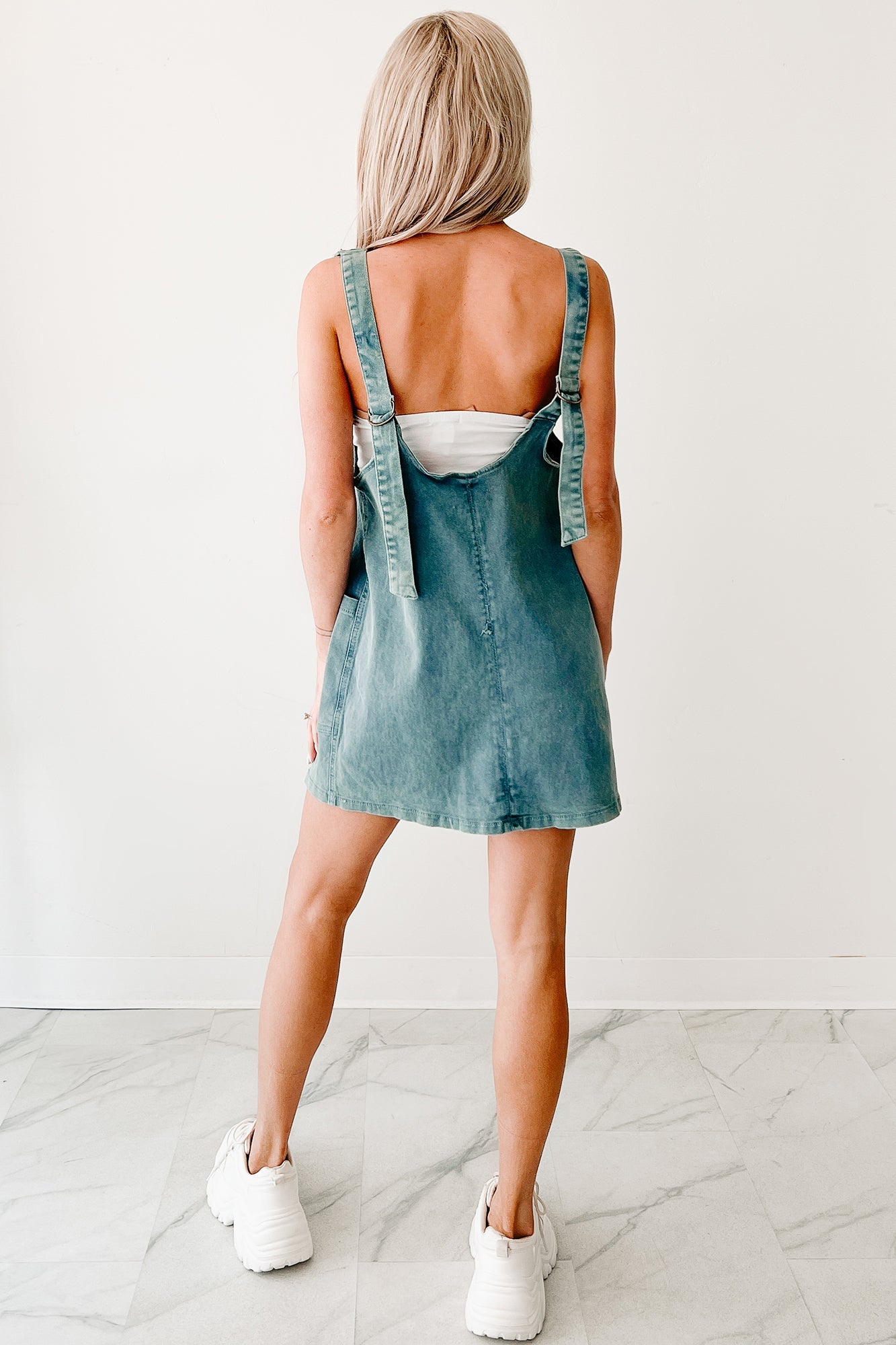 Living Steady Denim Overall Dress (Teal)