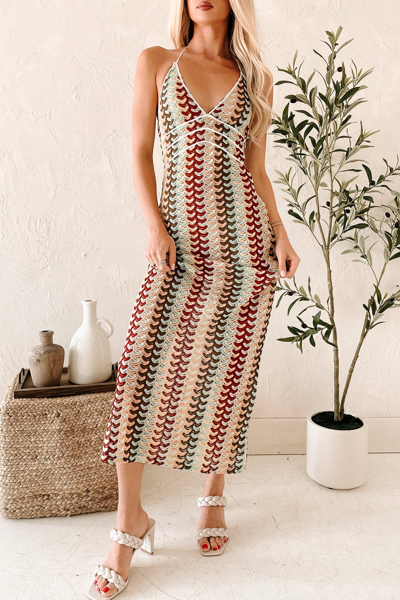 Sunglow State Crochet Halter Maxi Dress (Multi)