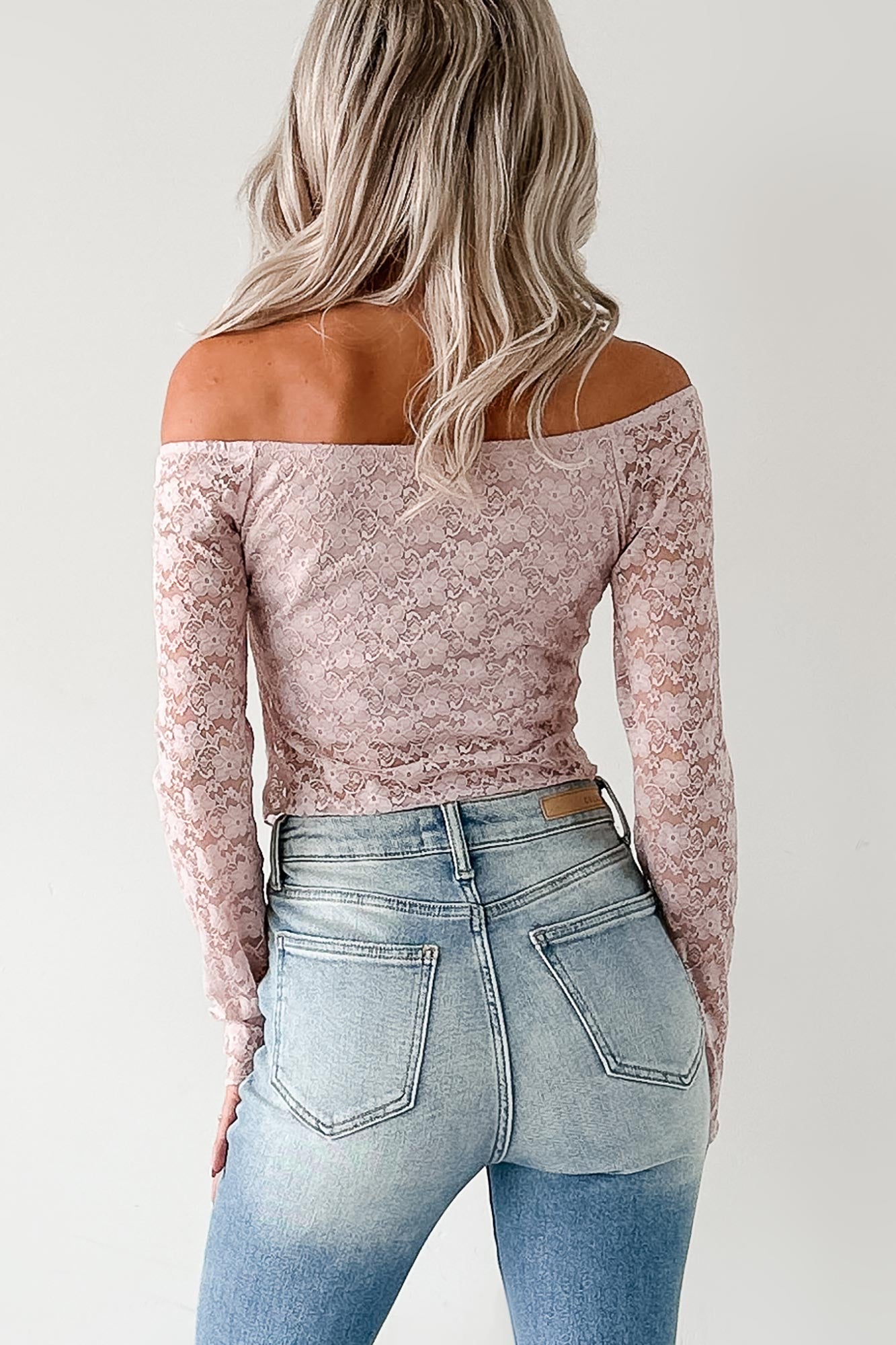 Up To Standard Ruched Lace Asymmetric Top (Blush)