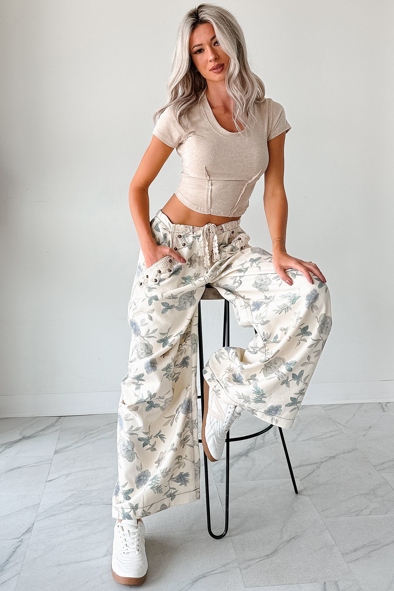 Lorelei Wide Leg Floral POL Jeans (Cream/Floral)