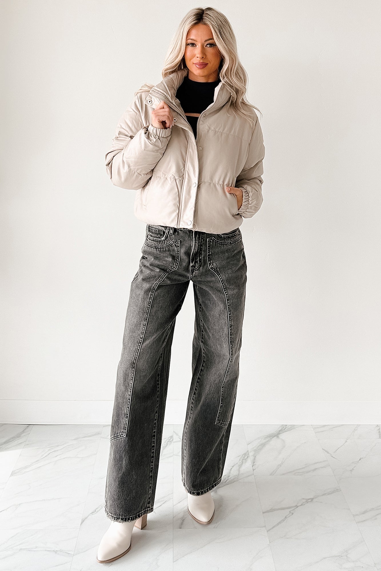 Shine Your Way Faux Leather Puffer Jacket (Taupe)
