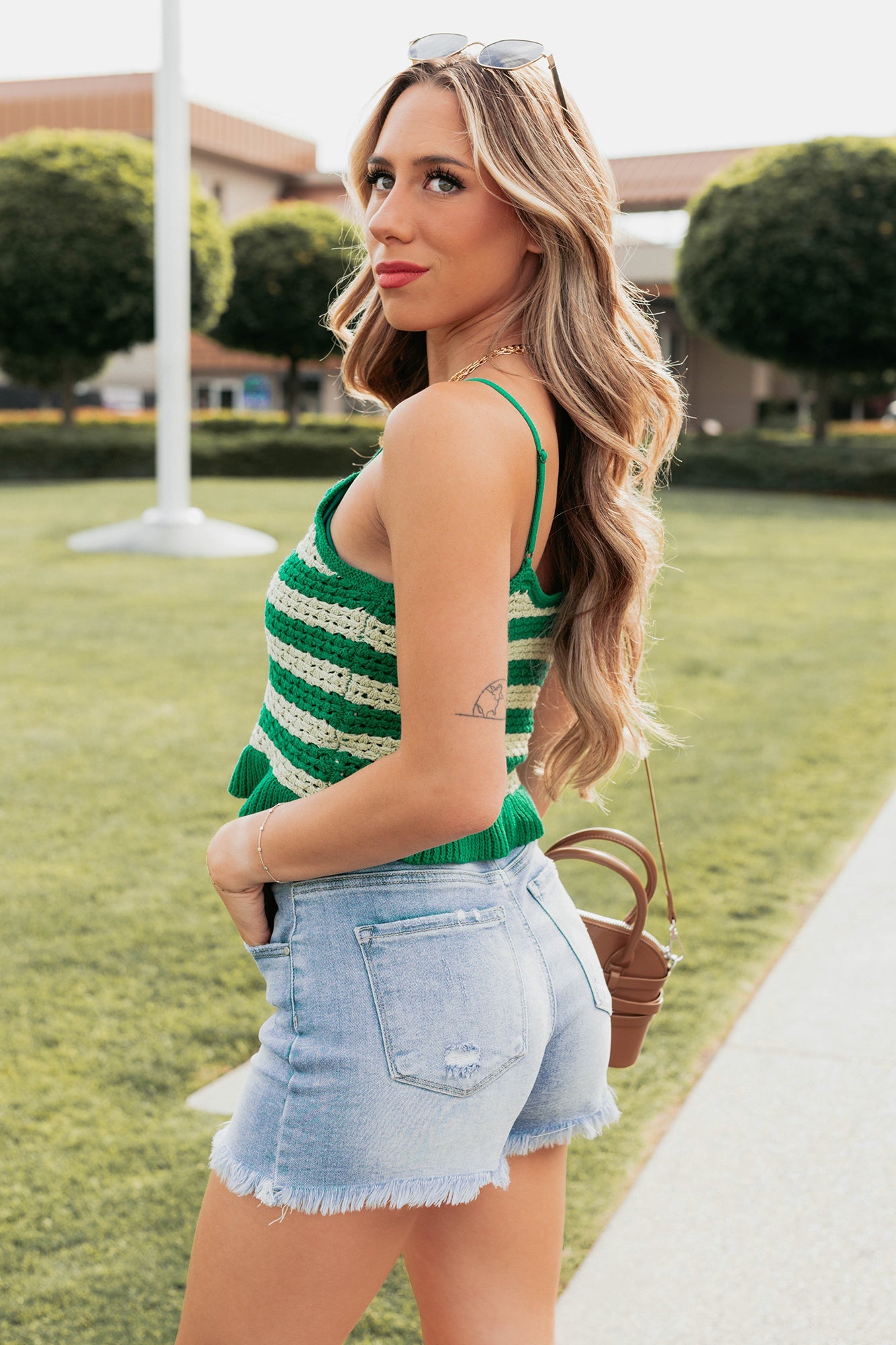 Wild Dreamer Striped Crochet Top (Kelly Green)