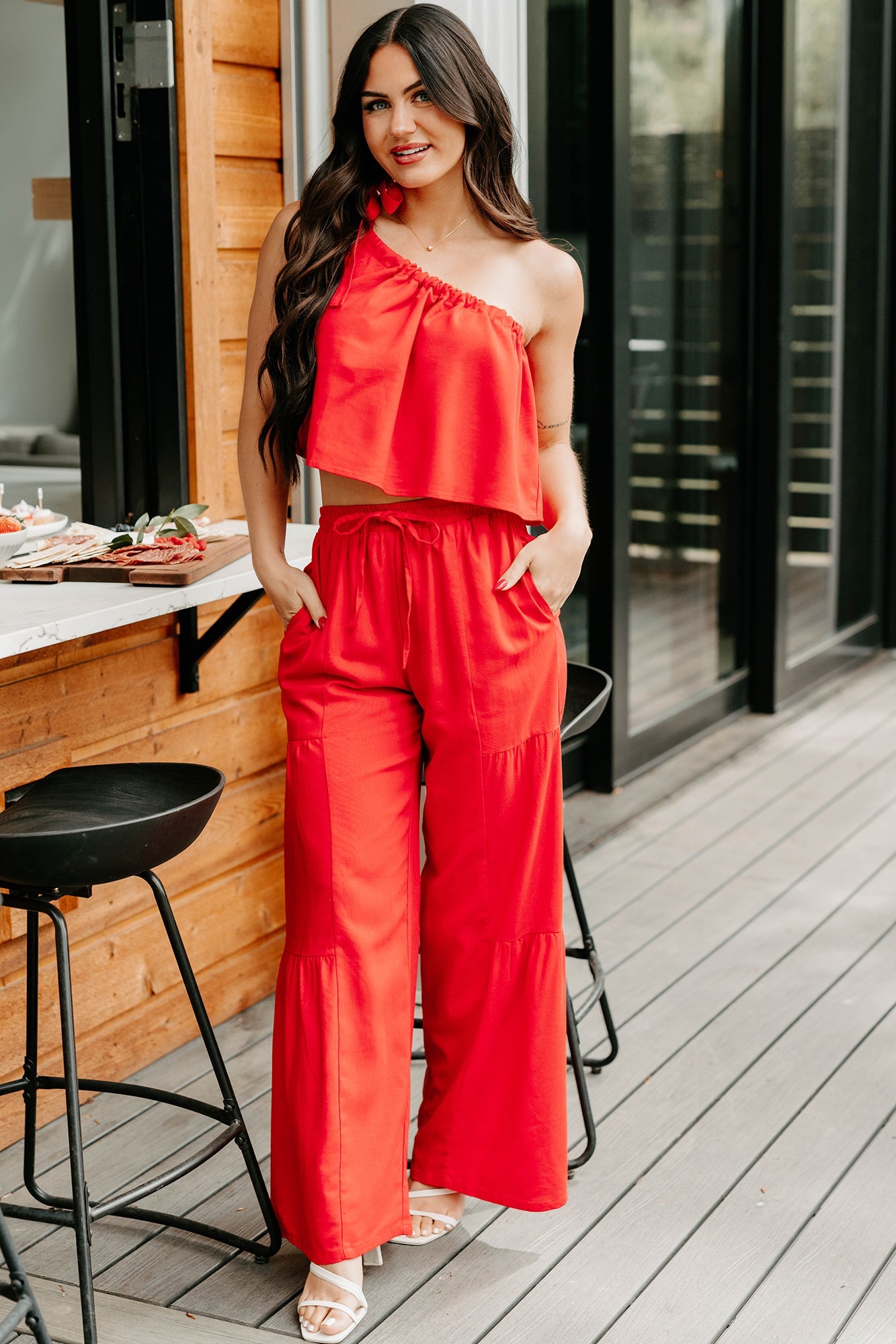 Real Karma Tiered Linen Pants (Red)