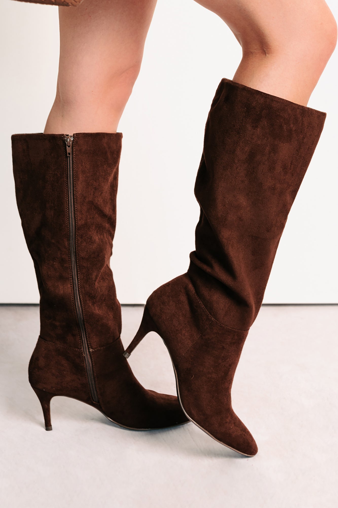 Staying Strong Faux Suede Stiletto Heel Boots (Brown)